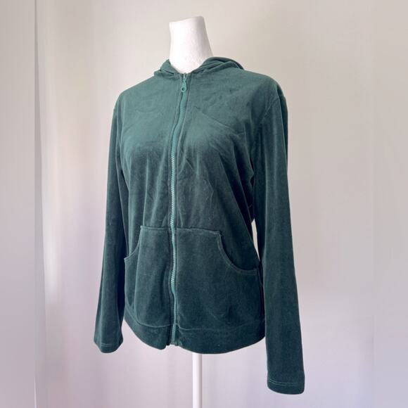 Vintage Y2K I&H Fashion Dark Teal Full Zip Hooded Lightweight Sweatshirt - Picture 2 of 6